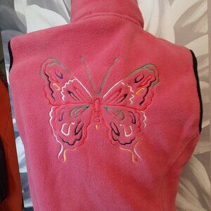 Pink butterfly embroidery fleece vest